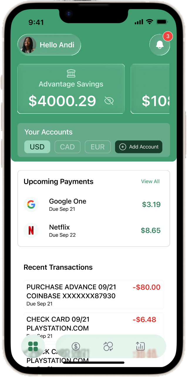 Dashboard Screenshot from the Dollar Knight app